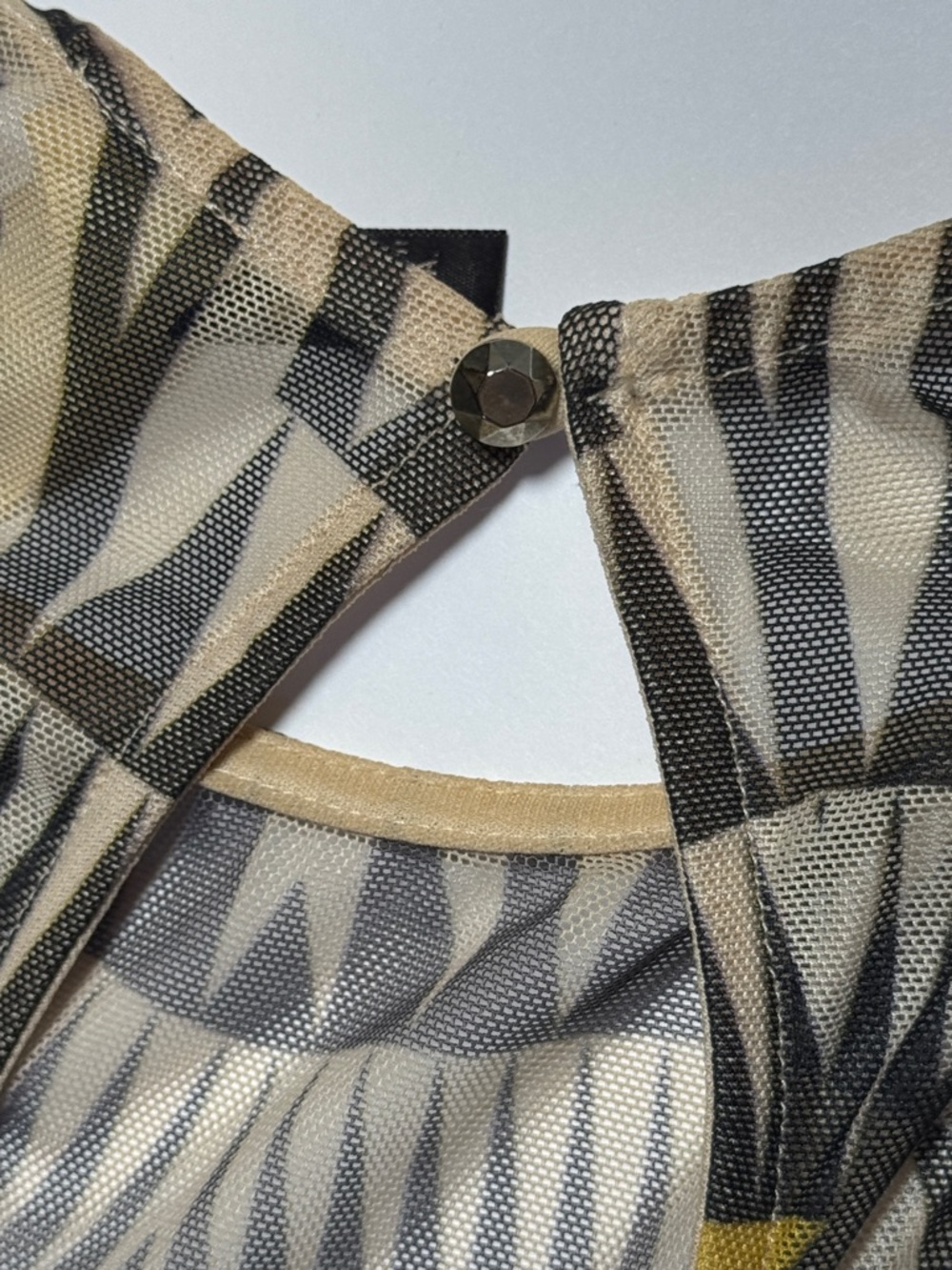 VINTAGE 90's Kaleidoscope Tribal Print Mesh Sheer Stretch Jumpsuit Cat Suit M - Picture 14 of 16